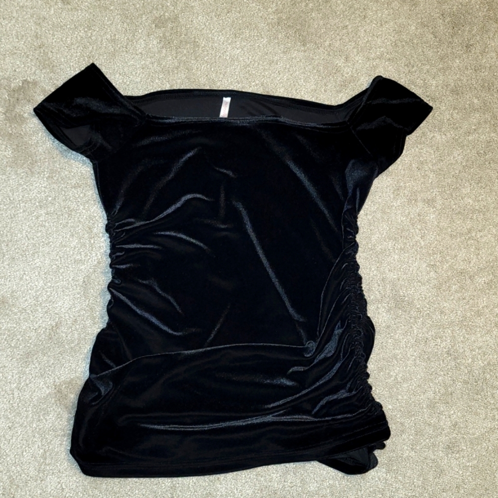 Magdalena Soft Velour Cap Sleeve Top w/Side Ruching